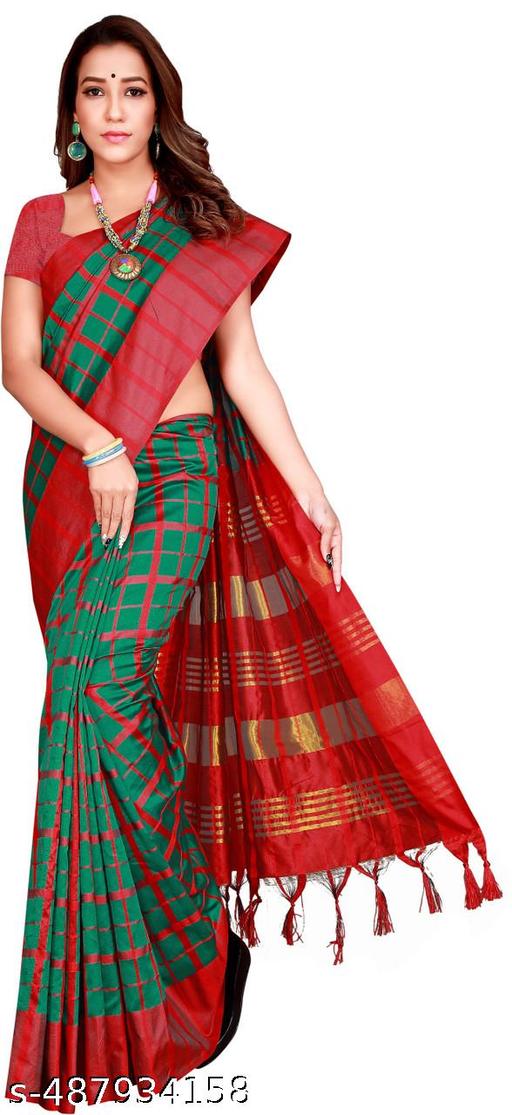 New Cotton Silk Fabric Checks Saree For Women