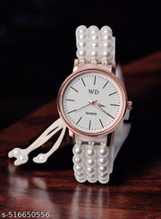 White Bead Bracelet Type Watch for women