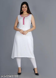 Rayon Straight White Kurti For Women/Girls