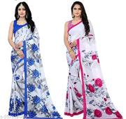LEELAVATI Georgette Printed Daily / Party & Festive Wear Combo of 2 Stylist Fashionable Saree With Blouse pieces ( White  )