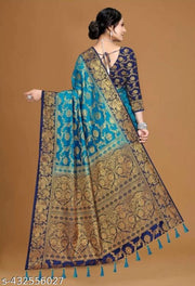 NEW BANARASI SILK SAREE WITH UNSTICHED TASSELS & LATKAN
