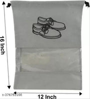 Grey Non-Woven Shoe Cover Bags Pack of 6 - Portable Travel Shoe Storage Pouches with Clear View PVC Window & Drawstring Closure | Dustproof & Moisture-Resistant Footwear Organizer Bags for Sneakers, Heels, Oxfords & Sports Shoes