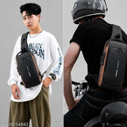 Chest Bag for Men&Women with USB Charging Portt | Anti-Theft Crossbody Sling Bag for Men | Travel Shoulder USB Sling Bag | Sports Messenger Bag | Side Bag Casual Daily Use Bag Water Resistance (Black&Brown))