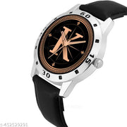 SKOAL Analog Round Black Dial ALPHABET K Design Stylish Black Leather Strap Classic Design Fancy Wrist Watch for Men and Boys, Pack of 1 - ALPHA-K-AVO-SIL-BLK-L -1