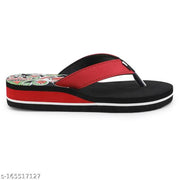 Skytrap Red Flower Printed Heel EVA Slippers / Flip Flop for Women & Girls
