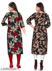 Polyster/Crepe fabric-Stylish Women's MultiColor Digital Printed Straight Kurti (COMBO-2)