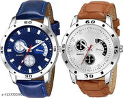 Combo Pack of 2 Blue and Brown Analog Watch - for Men & Boys