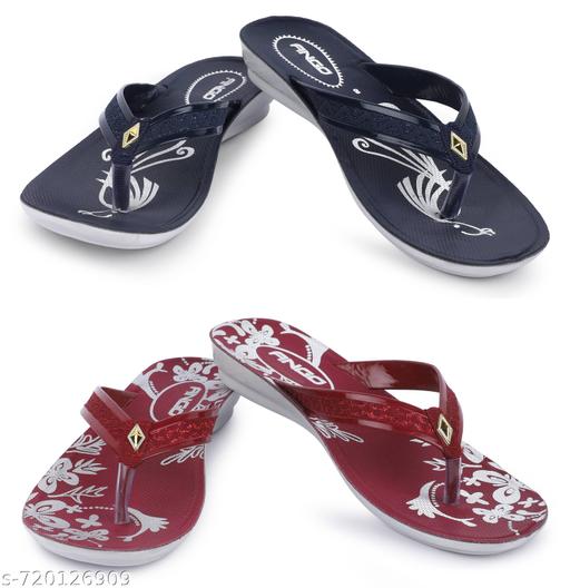Ango Soft Footbed Sandals for Women Lightweight & Comfortable Daily Wear Fashion Sandals Pack of 2