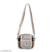MYRIAD Hemp Tote Large Cross Body Bag for Women - Natural Cotton Boho Side Shoulder Bag with Pockets, 3 Compartments Pack of 1 (7.5 X 7.5 X 2.5)