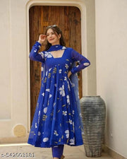 Women Printed Gown Dupatta Set(Only Gown And Dupatta)