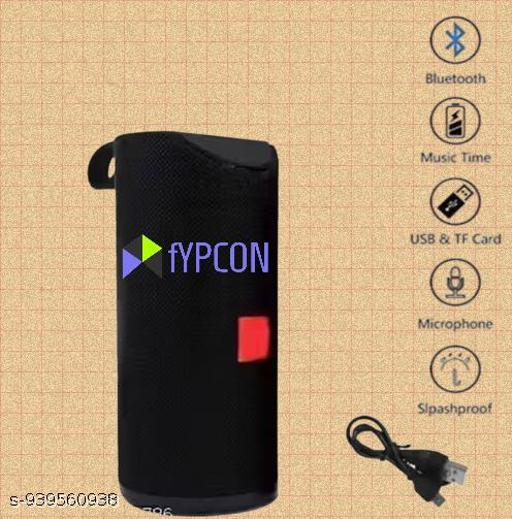 QUXXA TG113 Portable Bluetooth Speaker, Black Mesh Fabric, Wireless Audio Device with Red Logo, Cylindrical Design