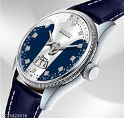 3D Glass Date Display Dial Leather Belt Analog Watch - for Men