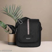 LOREM Mink Black Casual PVC Coated Matty Fabric Cross Body Sling Bag For Men SL09
