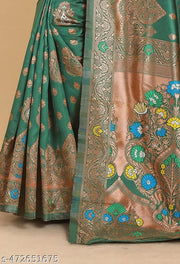 Green Pethani Silk Saree And Unstitched Blouse For Women