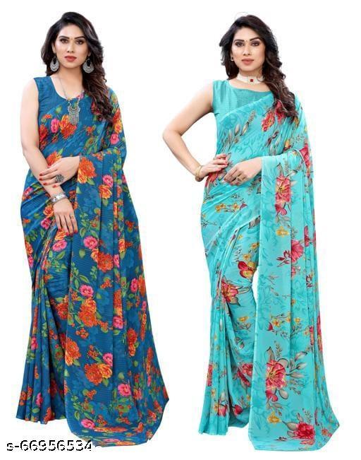 Kanooda Prints Fancy Women's Georgette Printed Saree