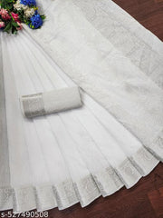 Top trending latest simple plain party wear / wedding Women's Jacquard Rapier Weaving White Cotton Silk Saree with Silver Zari Border & Rich Pallu | Premium Traditional Festive Wear Saree