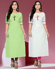 Women Ethenic Patchwork Cotton Blend Summer Straight Kurti (grey)|straight kurti|kurti for