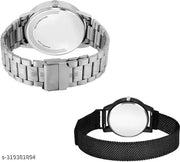 Back Analog Watch For Men & Women Combo of 2 Watches for Classic New Arrival Stainless Steel and Metal Watches for couple Magnetic Luxrious Mesh Watch for Girls