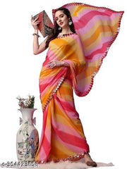 Qyra  Digital Print Bollywood Georgette Saree  (Multicolor, Pink)