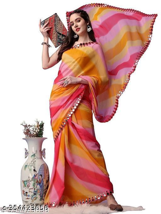 Qyra  Digital Print Bollywood Georgette Saree  (Multicolor, Pink)