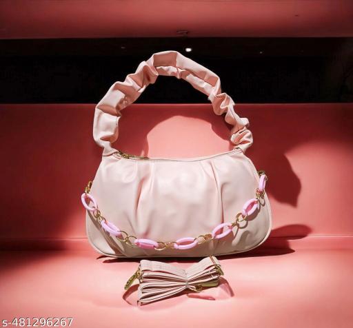 "Stylish Pink Handbag for Women with Chain Strap | Designer Ladies Purse | Shoulder Bag for Girls | Trendy Faux Leather Handbag for Office, Party, Daily Use | Spacious Fashion Accessories Bag"