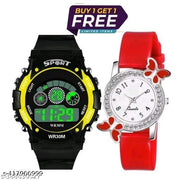 Trending Famous Stylish Boys Sports Watch + Womens/Girls Analog Watch Butterfly Pattern