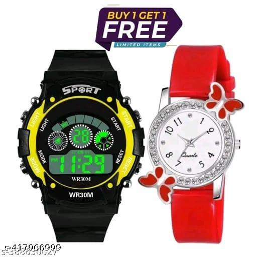 Trending Famous Stylish Boys Sports Watch + Womens/Girls Analog Watch Butterfly Pattern