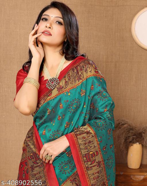 Yashika Women's Printed Trendy Art Silk Saree with Blouse Material