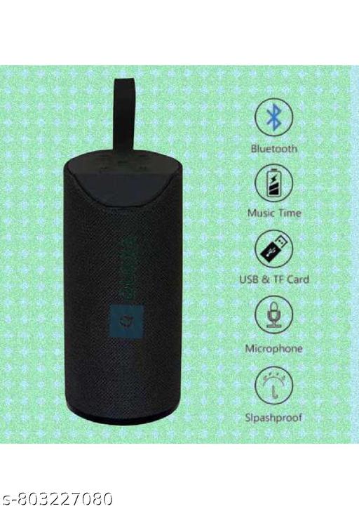 QUXXA TG113 Portable Bluetooth Speaker, Black Mesh Fabric, Wireless Audio Device with Red Logo, Cylindrical Design