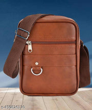 Zipper Fashion Link Leather Men's Sling Bag, Tan color
