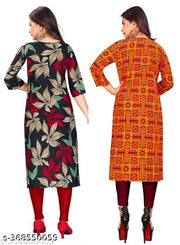 Polyster/Crepe fabric-Stylish Women's MultiColor Digital Printed Straight Kurti (COMBO-2)