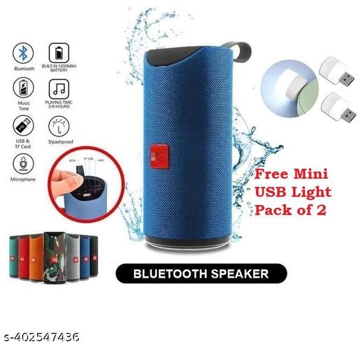 DJ-113 Bluetooth Portable Stereo Speaker with Rich Bass | Loud Sound | Built-in Mic for All Smartphone Device (Assorted Colour) with Free 2 Mini USB Light