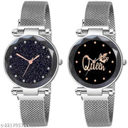 12 DIAMOND Dial Magnetic Belt Combo Women's and Girl's Watches Pack of 2