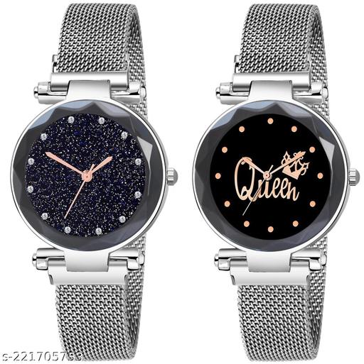 12 DIAMOND Dial Magnetic Belt Combo Women's and Girl's Watches Pack of 2