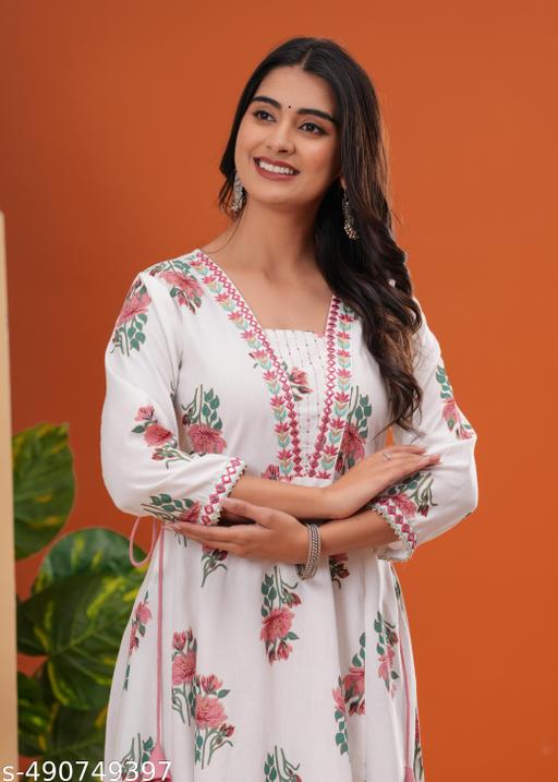Printed  Trendy Gown Kurti Emroidery Work