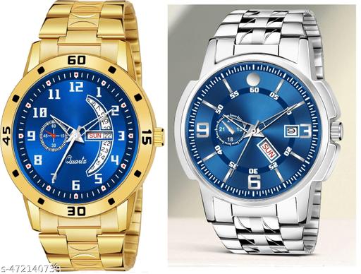 Day n Date Men Stylish Analog Latest Watches Combo - Set of 2 - GOLD-4-AND-SLV-13