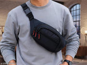 Trendy Black Travel Waist Pouch for Men | Multi-Compartment Sports & Hiking Crossbody Bag