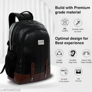 Black PU Leather Laptop Backpack 15.6 Inch for Men & Women Office College Travel Bag 30L
