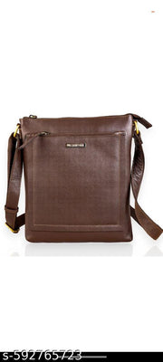Elegant and Durable Unisex Brown Leather Crossbody Bag with Adjustable Strap, Multiple Pockets and Stylish Metal Detailing | Perfect for Daily Commute, Office, Travel, Shopping and Weekend Outings