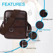 Men’s Brown PU Leather Sling Bag | Stylish Crossbody Shoulder Side Bag for Men | Multi-Pocket Travel & Office Bag | Adjustable Strap | Daily Use