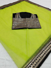 mirror lace net embroidery work saree