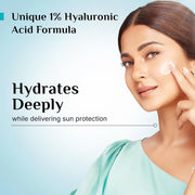 Pilgrim 1% Hyaluronic Acid Sunscreen Gel | Sunscreen SPF 50 +++ for men and women with Korean White Lotus | Broad spectrum, Non-greasy, No white cast & Prevents Tanning | All skin types |