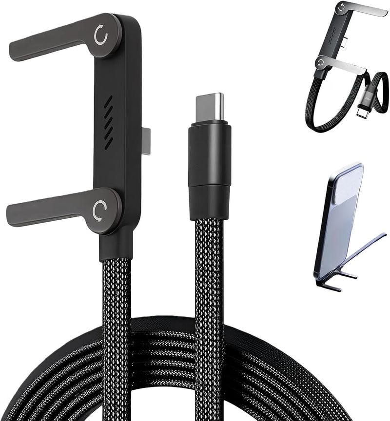 Luteti 240W Invisible Holder Charger Cable with Stand,2-in-1 Fast Charge Cable | Invisible Stand Type C Charger,90°Angled 5ft for Smartphones & Tablets