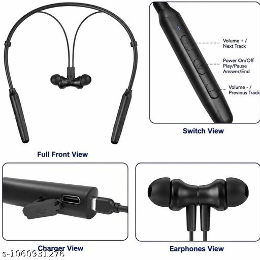 Wireless Neckband Bluetooth Earphones with Deep Bass, HD Sound, In-Line Controls & Comfortable Magnetic Earbuds – Black