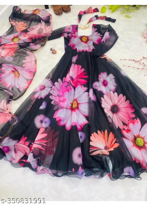 The beautiful printed delta fabric gown with dupatta for women. Women can buy this gown set to wear for their upcoming functions, reception, occasions and daily life. Team it with ethnic eccessories to make your look more beautiful.