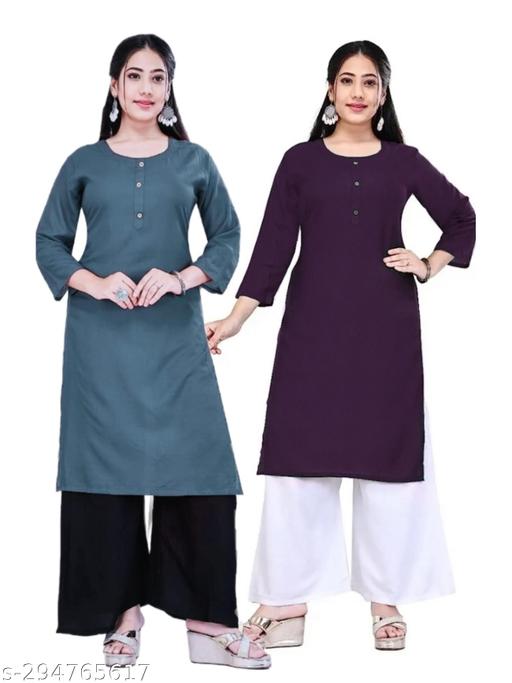Casual Women's Low Price Plain Kurta For Daily Use ( Combo Of 2)