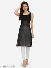Shimao Women Solid Georgette Sleeveless Straight Kurti