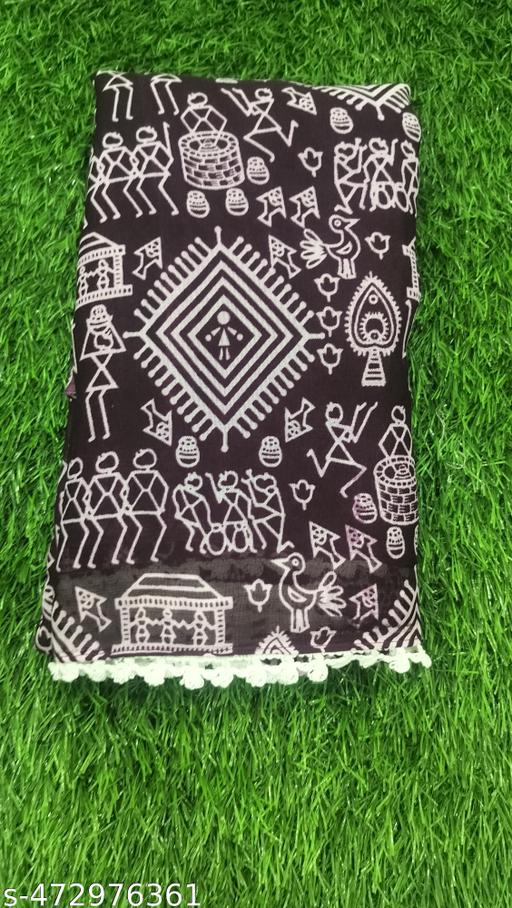 Gullak New Printed Georgette Saree with  Warli Print and Pom -Pom border