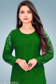 Women Self Design Net Straight Kurta