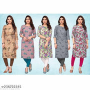 Polyster/Crepe fabric-Women Printed Kurti (Combo of 5)